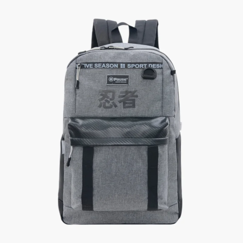 PAUSE Printed Grey School Backpack for Kids